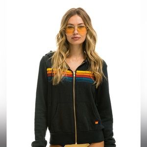 AVIATOR NATION - 5 STRIPE HOODIE - CHARCOAL